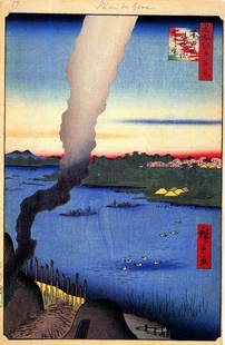 Hiroshige - Tile Kilns: Artist: Utagawa Hiroshige - Title: Tile Kilns - Medium: Fine Art Giclee on Canvas - Image Size: Approximately 32 inches x 21 inches - Unframed on Unstretched Canvas - Biography: (1797 - 12 October 185