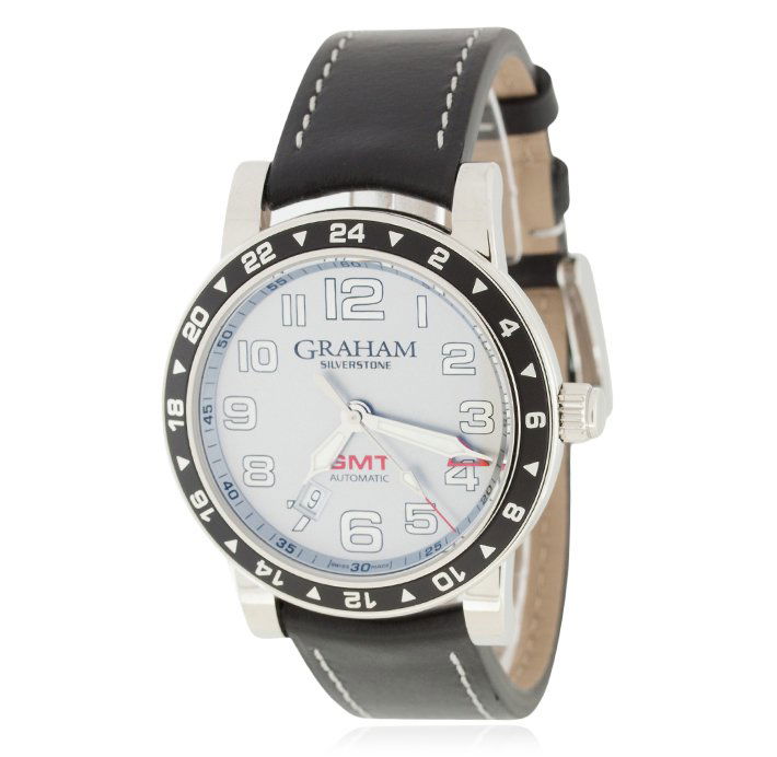Graham Silverstone Time Zone Silver GMT Watch GB1468: Graham Silverstone Time Zone Silver GMT Watch GB1468. Great condition! BF9521ES. One Graham Silverstone Time Zone Watch silver GMT watch. The watch features: a 42mm stainless steel case, original Grah