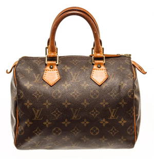 Louis Vuitton Speedy 25 cm Handbag: One Louis Vuitton Speedy 25 cm Handbag. Item is sold AS-IS. All available information is listed in the description and shown in the photo. Louis Vuitton Speedy 25 handbag with coated canvas exterior,