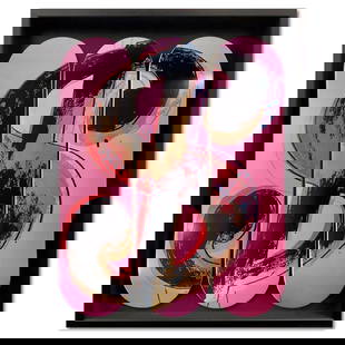 Dollar Sign Pink by Warhol (1928-1987): "Dollar Sign Pink 1981" is a skateboard triptych by Warhol (1928-1987) bearing the plate signature of the artist inverso. This triptych comes custom framed. Includes Letter of Authenticity. Measures a