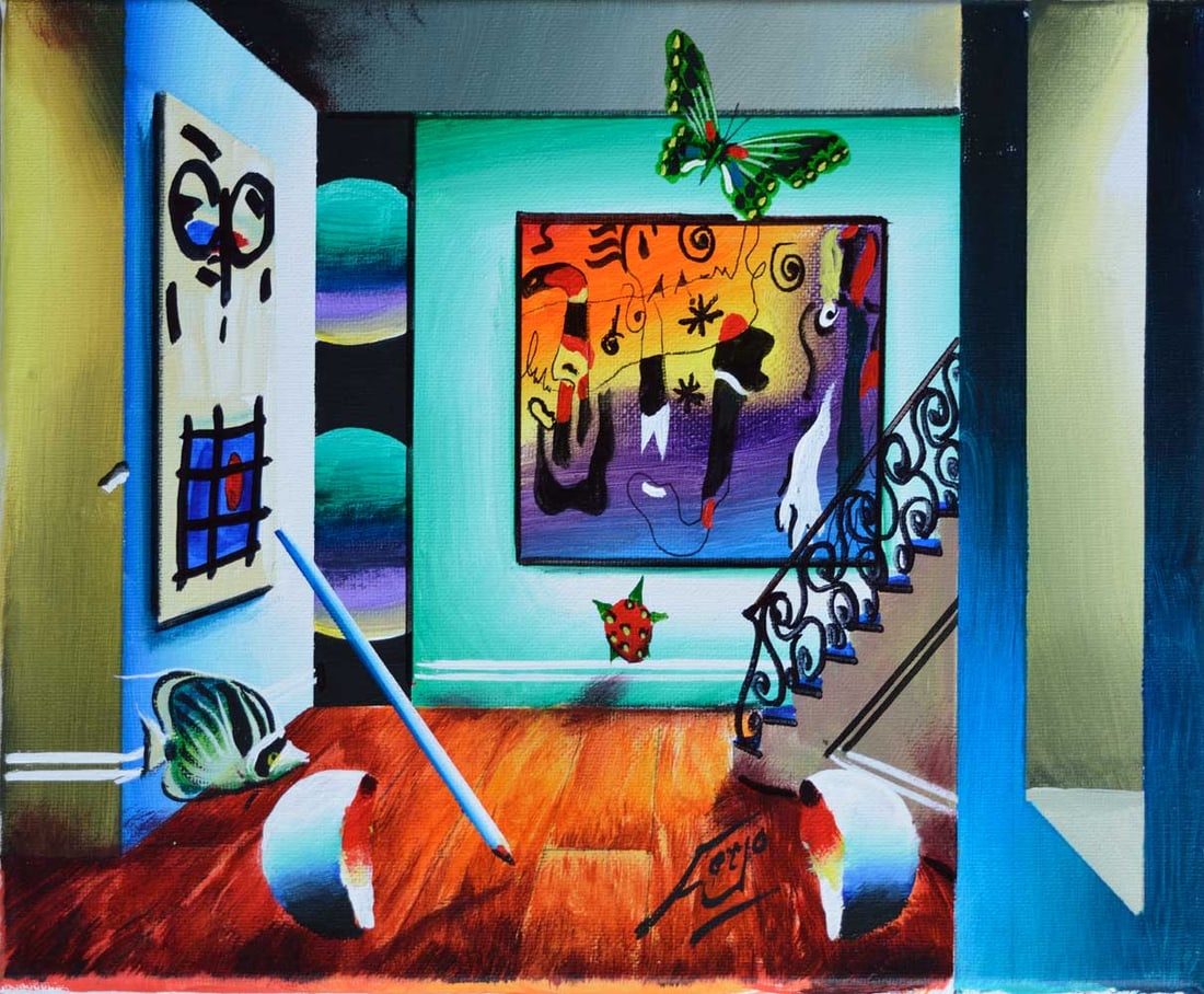 FERJO MAGNIFICENT MIROS SIGNED ORIGINAL: FERJO MAGNIFICENT MIROS SIGNED ORIGINAL. Artist: Ferjo (b. 1946) - Title: Magnificent Miros - Medium: Original Acrylic on Canvas - Signature: This one-of-a-kind work is hand-signed by the artist at th