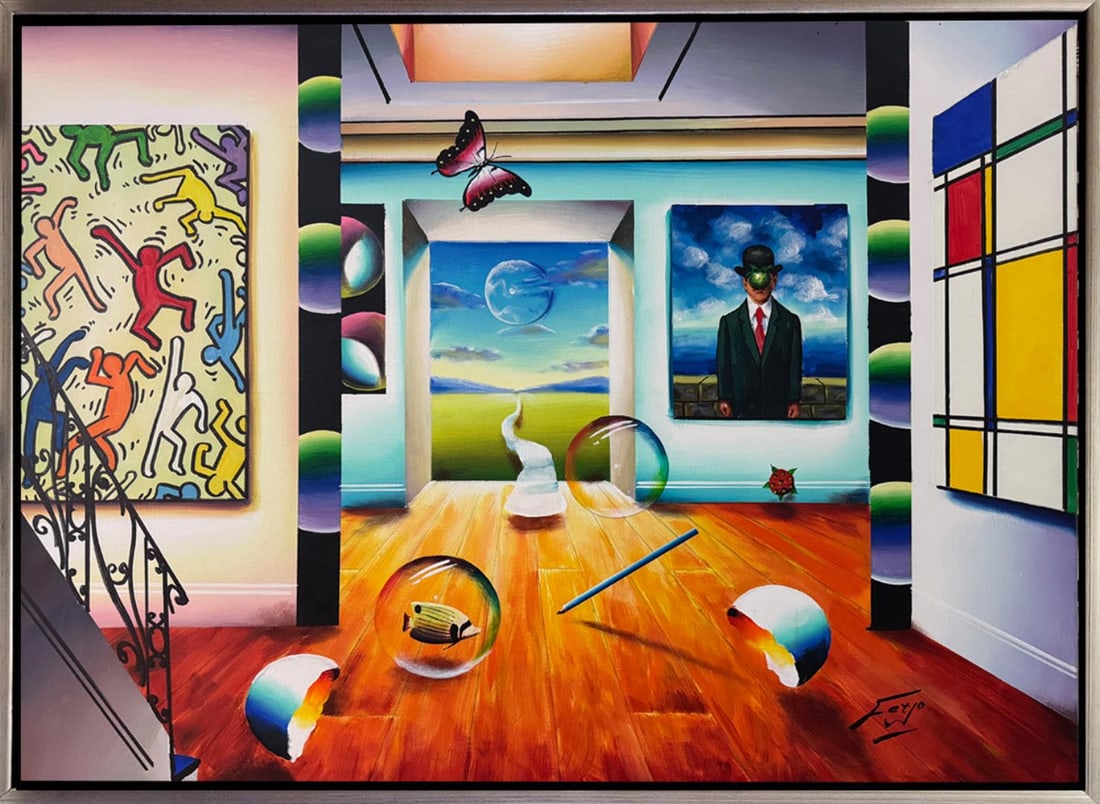 Magic by Ferjo: Bright & fun original acrylic on canvas, hand signed by Artist. This artwork comes framed and ready to hang. Art size 40x30" framed size 42x32"