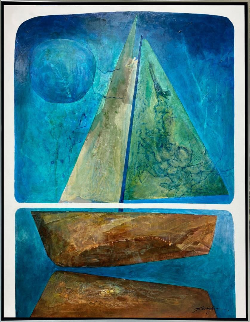Midnight sail by Yuval Wolfson: Ravishing original acrylic on canvas. Hand signed by the artist. This artwork arrives beautifully framed and ready to hang on your wall. Art size 36x48 inches.