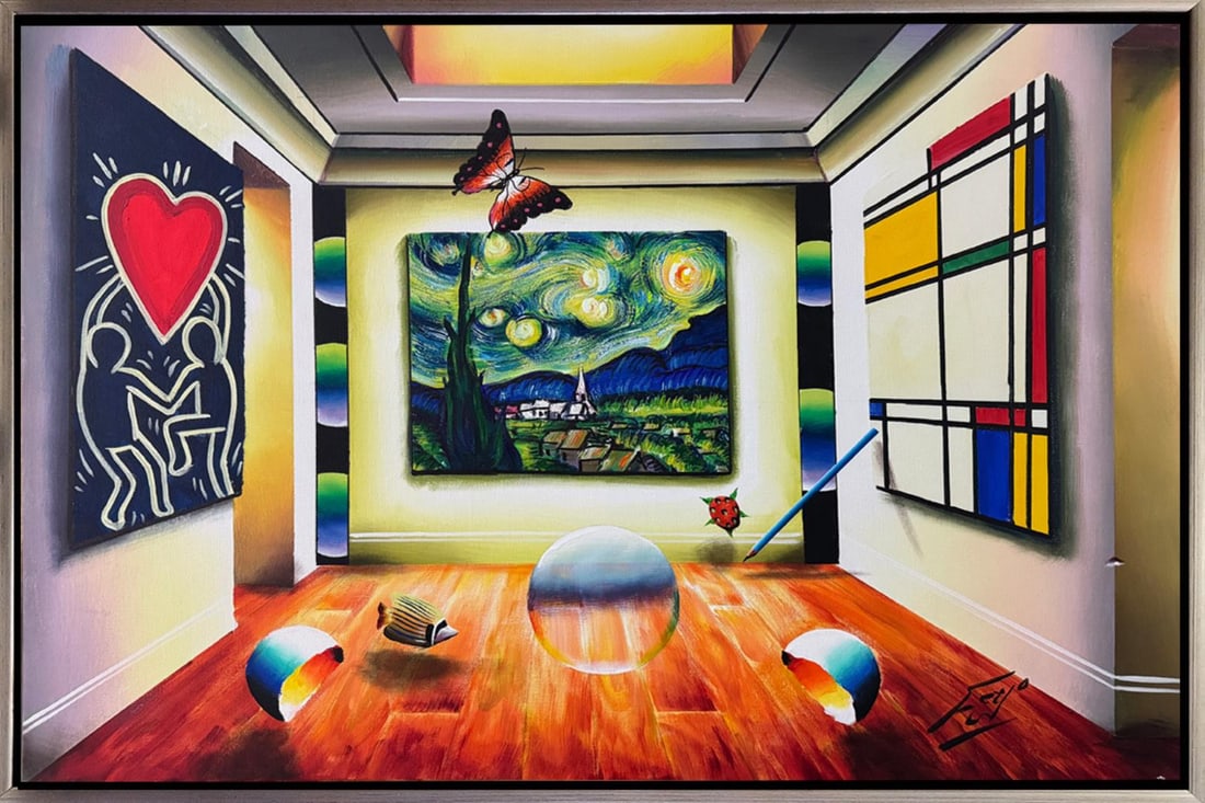 Another Stary Night by Ferjo: This Gorgeous original acrylic artwork, a striking blend of colors and forms, is meticulously created on canvas and hand-signed by the artist, adding a personal touch that enhances its uniqueness. Thi