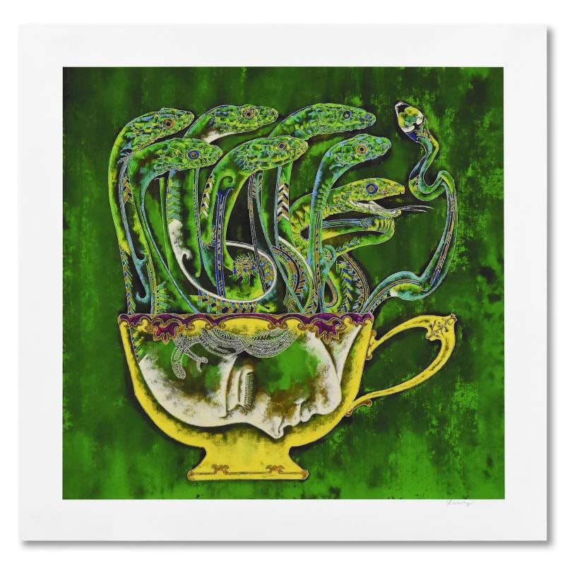 Medusa in Tea Cup 3 by Hong, Lu: "Medusa in Tea Cup 3" is a limited edition giclee on paper by Lu Hong, numbered and hand signed by the artist. Includes Letter of Authenticity. Measures approx. 20" x 20" (image).