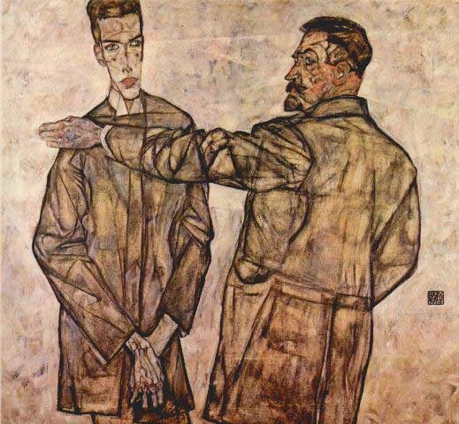 Egon Schiele - Double Portrait Of Heinrich Bensch And His Son Otto: Artist: Egon Schiele - Title: Double Portrait Of Heinrich Bensch And His Son Otto - Medium: Fine Art Reproduction Giclee on Canvas - Image Size: Approximately 18.5 inches x 20 inches - Unframed on Uns