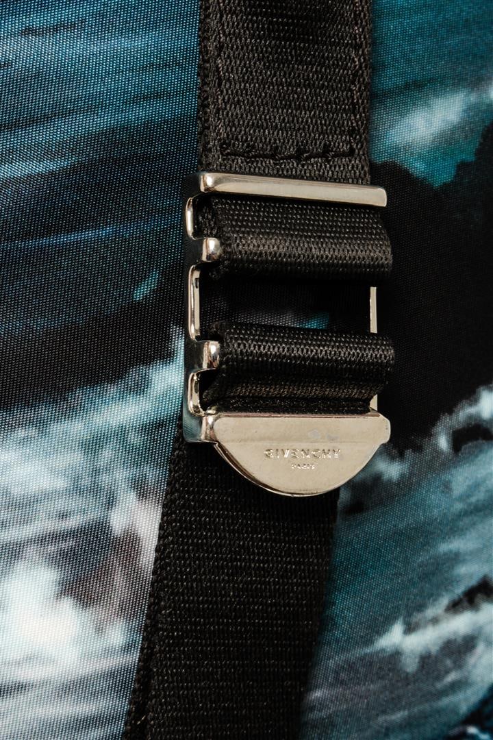 Givenchy Printed Beach Canvas Pocket Backpack: One Givenchy Printed Beach Canvas Pocket Backpack. Item is sold AS-IS. All available information is listed in the description and shown in the photo. Givenchy Printed Beach Canvas Pocket Backpack feat