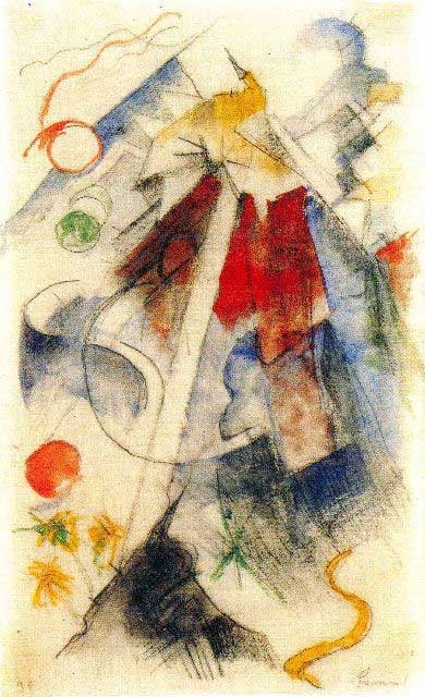 Franz Marc - Sketch of the Brenner Road: Artist: Franz Marc - Title: Sketch of the Brenner Road - Medium: Fine Art Reproduction Giclee on Canvas - Image Size: Approximately 20 inches x 12 inches - Unframed on Unstretched Canvas - Biography: