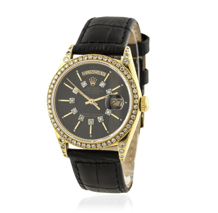 Vintage Rolex 18KT Yellow Gold DayDate Wristwatch A4749: Vintage Rolex 18KT Yellow Gold DayDate Wristwatch A4749. Good Condition! FY9034UE. One gents, hand crafted & machine milled vintage Rolex DayDate model wristwatch electronically tested 18KT yellow gol