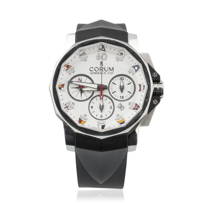 Gents Corum Admiral's Cup Challenge Chronograph Watch G: Gents Corum Admiral's Cup Challenge Chronograph Watch GB1142. Great Condition! MG9053WS. One gents Corum Admiral's Cup Challenge chronograph watch. The watch features: stainless steel case, rubber str
