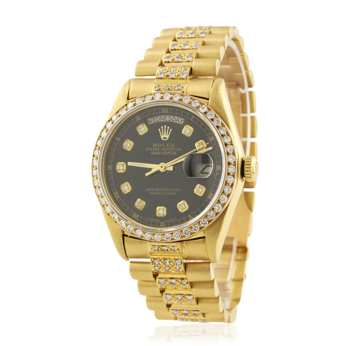 Gents Rolex 18KT Gold Super President Style DayDate Wri: Gents Rolex 18KT Yellow Gold Super President Style DayDate Wristwatch A4710. Good Condition! XS91811DJ. One gents, hand crafted & machine milled Rolex DayDate Model wristwatch the President electronic