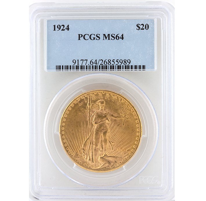 1924 $20 PCGS MS64 St. Gaudens Double Eagle Gold Coin G: 1924 $20 PCGS MS64 St. Gaudens Double Eagle Gold Coin GOP52. As-Is Condition! KZ9981UP. One 1927 $20 PCGS MS64 St. Gaudens Double Eagle Gold Coin. Thank you for viewing this lot! We are always adding 