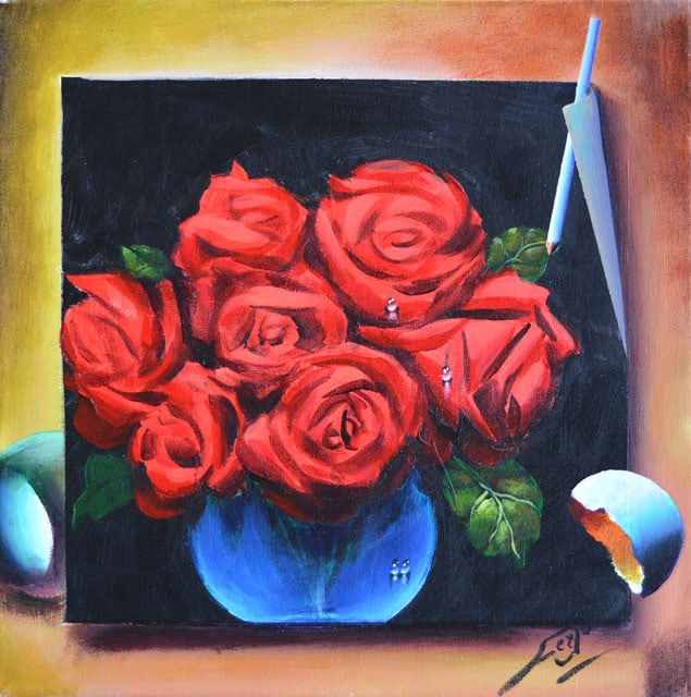 FERJO ROSES ON THE TABLE SIGNED ORIGINAL: FERJO ROSES ON THE TABLE SIGNED ORIGINAL. Artist: Ferjo (b. 1946) - Title: Roses on the Table - Medium: Original Acrylic on Canvas - Signature: This one-of-a-kind work is hand-signed by the artist at