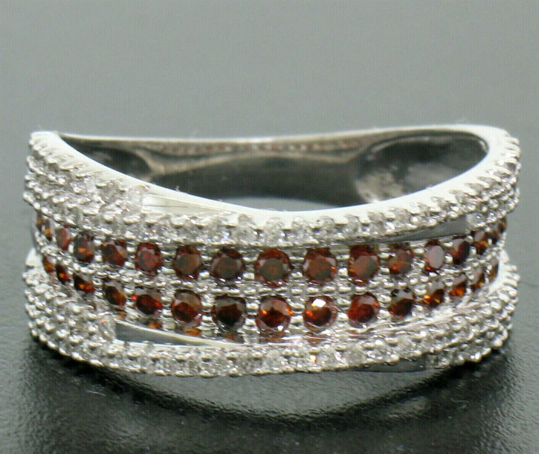 NEW Ladies 14k Gold 1.00 ctw Round White & Brown Diamond Wide Crossover Band Rin: NEW Ladies 14k Gold 1.00ctw Round White & Brown Diamond Wide Crossover Band Ring. Please see photos and description for all available information. A new soldi 14k white gold crossover band ring, with 