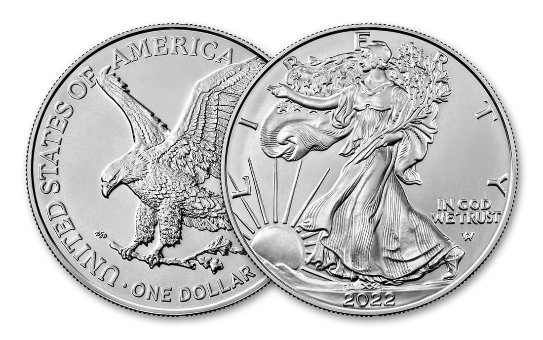 2022 American Silver Eagle.999 Fine Silver Dollar Coin: One 2022 Type-2 American.999 Fine Silver Eagle Dollar Coin.