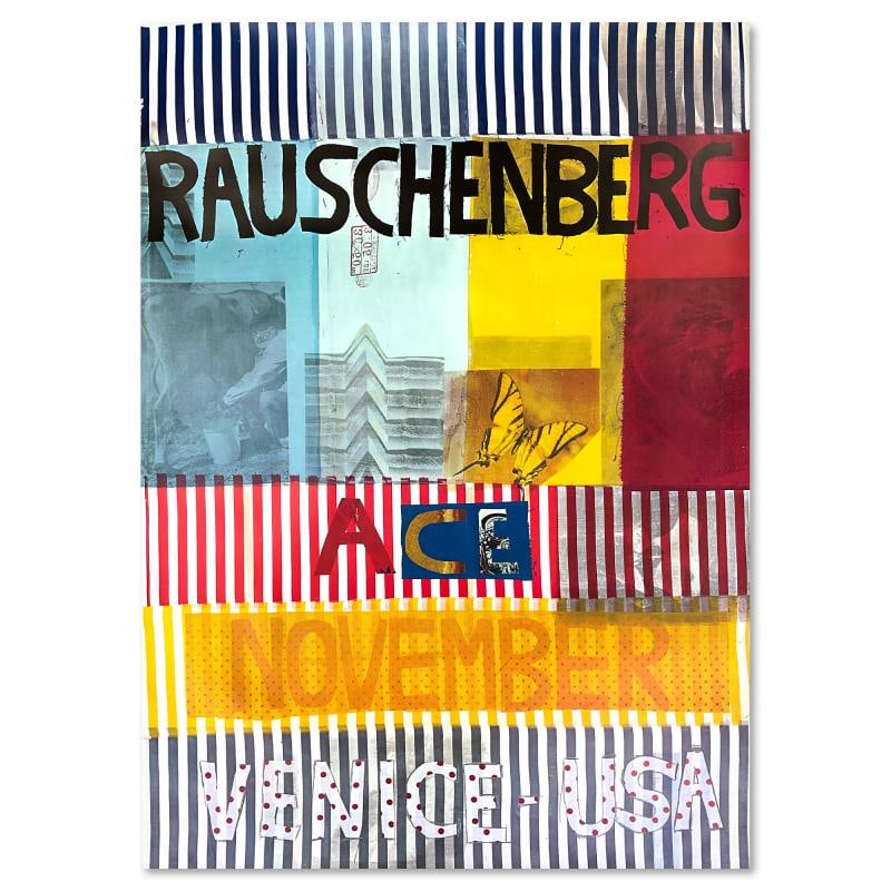 Untitled by Rauschenberg (1925-2008): This is a vintage poster (1977) by Robert Rauschenberg (1925-2008). Includes Letter of Authenticity. Measures approx. 36.5" x 50" (image). Condition: Good. There may be some dings, ripples, or dimples