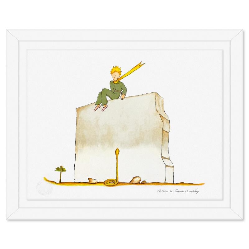 The Little Prince And The Snake at the Wall by Antoine de Saint-Exupery (1900-19: "The Little Prince And The Snake at the Wall" is a limited edition lithograph on paper by Antoine de Saint-Exupery 1900-1944 (After), bearing the plate signature of the artist.This piece comes from an