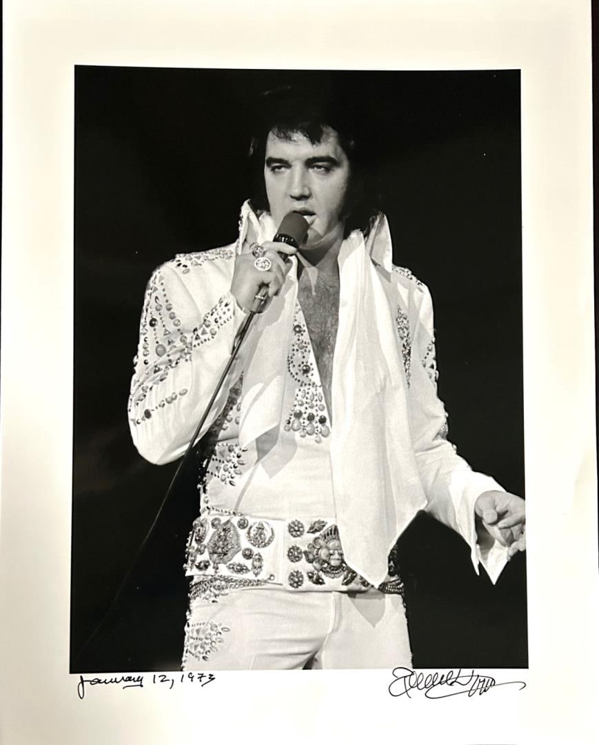 Elvis stoned in his Prime by Richard Upper: A handsigned 14x11" print of the King in his Prime , 1973, but pretty obviously stoned on something. Photo by famed photographer Richard Upper.