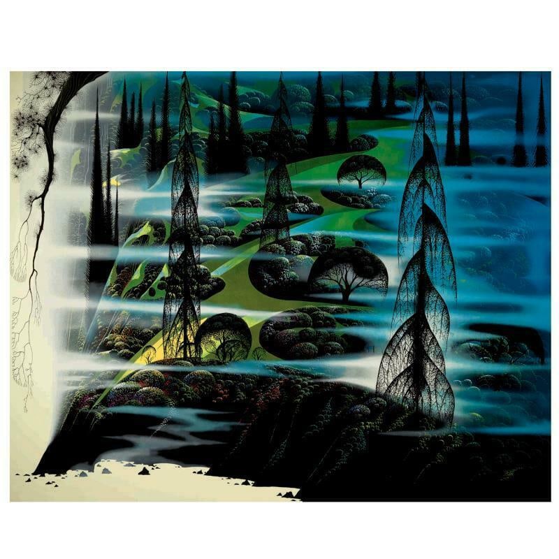 Beauty Beyond Believing by Eyvind Earle (1916-2000): "Beauty Beyond Believing" is a limited edition serigraph on paper by Eyvind Earle (1916-2000). The piece is numbered, hand-signed by the artist, and accompanied by a certificate of authenticity. Measu