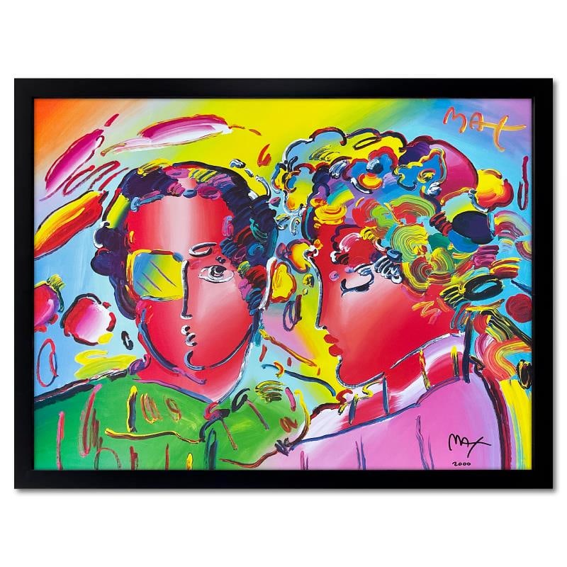 Zero In Love by Peter Max: "Zero In Love" is an offset Lithograph on paper by Peter Max, hand signed by the artist. This piece comes custom framed. Includes Letter of Authenticity. Measures approx. 35.5" x 28" (frame), 24" x 31