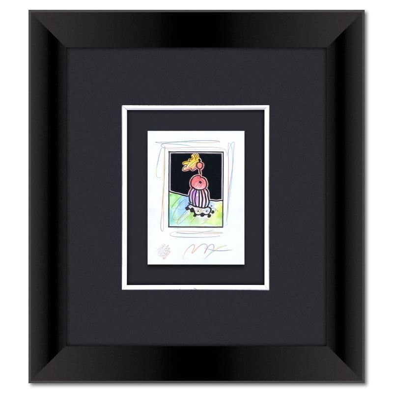 Untitled by Peter Max: This is a one-of-a-kind mixed media on paper, hand signed by Peter Max. The piece comes custom framed with a backside cutout to display Peter Max Studio registration number 371740 certifying authentic
