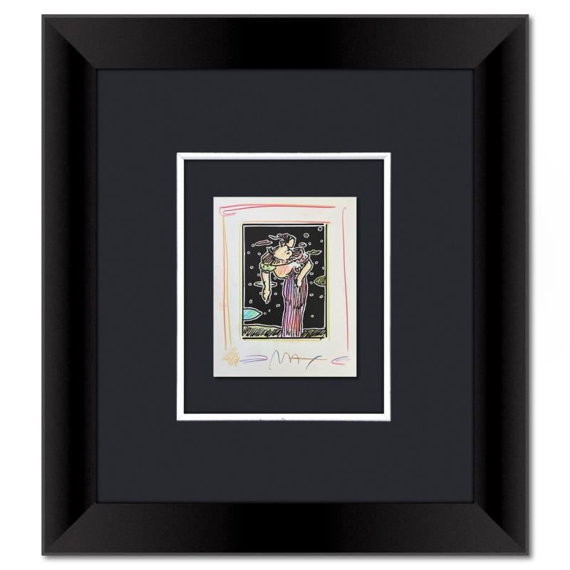 Untitled by Peter Max: This is a one-of-a-kind mixed media on paper, hand signed by Peter Max. The piece comes custom framed with a backside cutout to display Peter Max Studio registration number 340454 certifying authentic