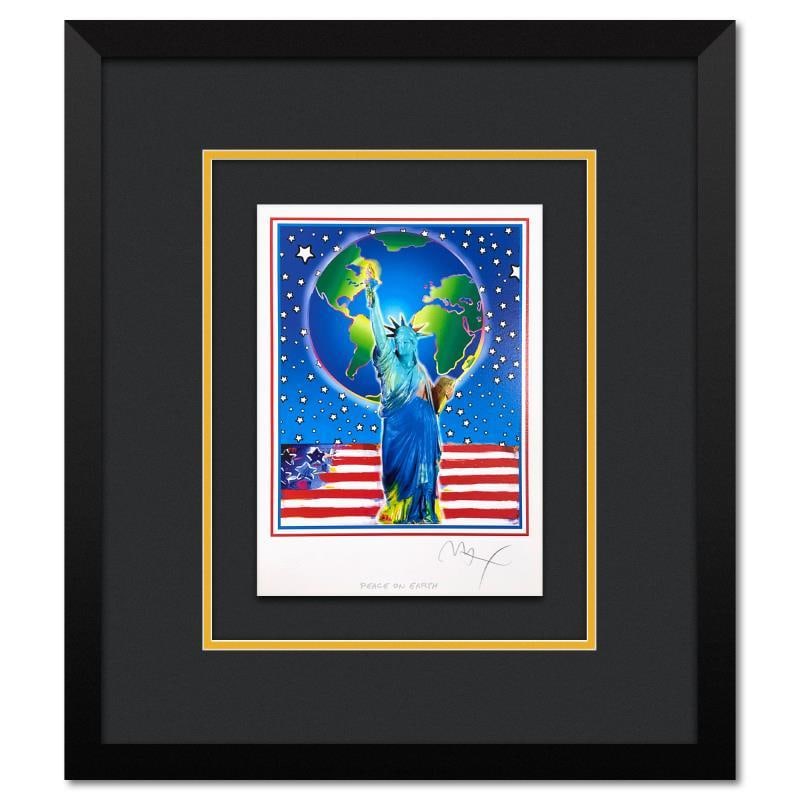 Peace on Earth by Peter Max: "Peace on Earth" is a limited edition lithograph on paper by Peter Max, numbered and hand signed by the artist. This piece comes framed. Includes Certificate of Authenticity from Peter Max Studios. Me