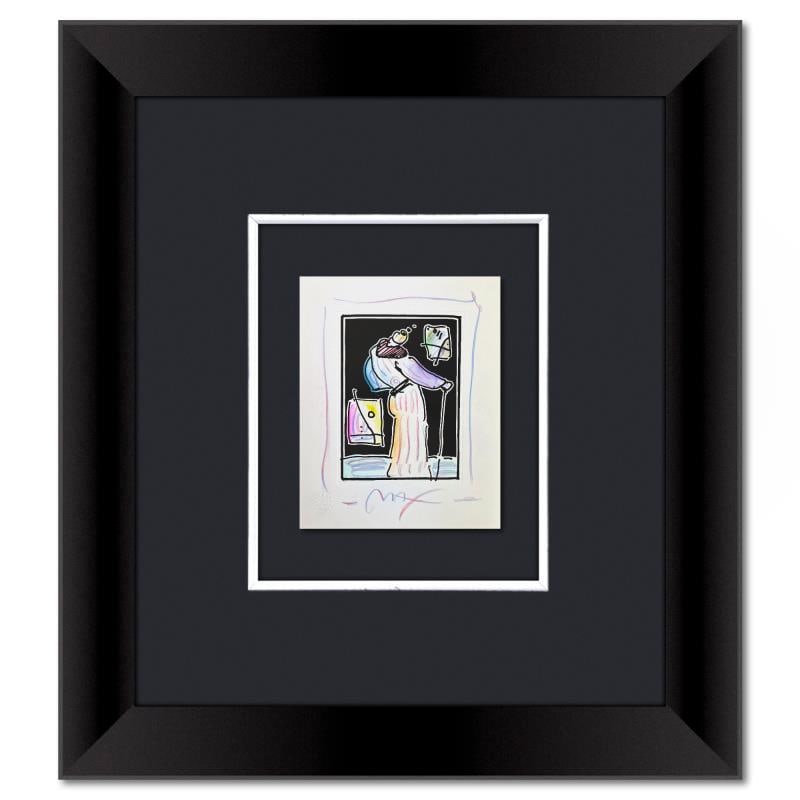Untitled by Peter Max: This is a one-of-a-kind mixed media on paper, hand signed by Peter Max. The piece comes custom framed with a backside cutout to display Peter Max Studio registration number 339836 certifying authentic