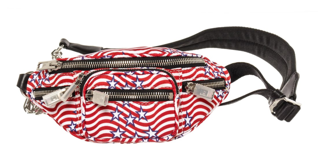 Alexander Wang Red Monogram Nylon Attica Waist Bag: One Alexander Wang Red Monogram Nylon Attica Waist Bag. Item is sold AS-IS. All available information is listed in the description and shown in the photo. Red printed monogram nylon Alexander Wang Att