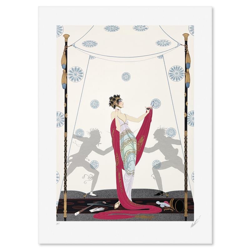 The Duel by Erte (1892-1990): "The Duel" is a limited edition serigraph from an HC edition on paper by Erte (1892-1990), hand signed by the artist. Includes Letter of Authenticity. Measures approx. 30.5" x 22.5" (border), 25" x 17