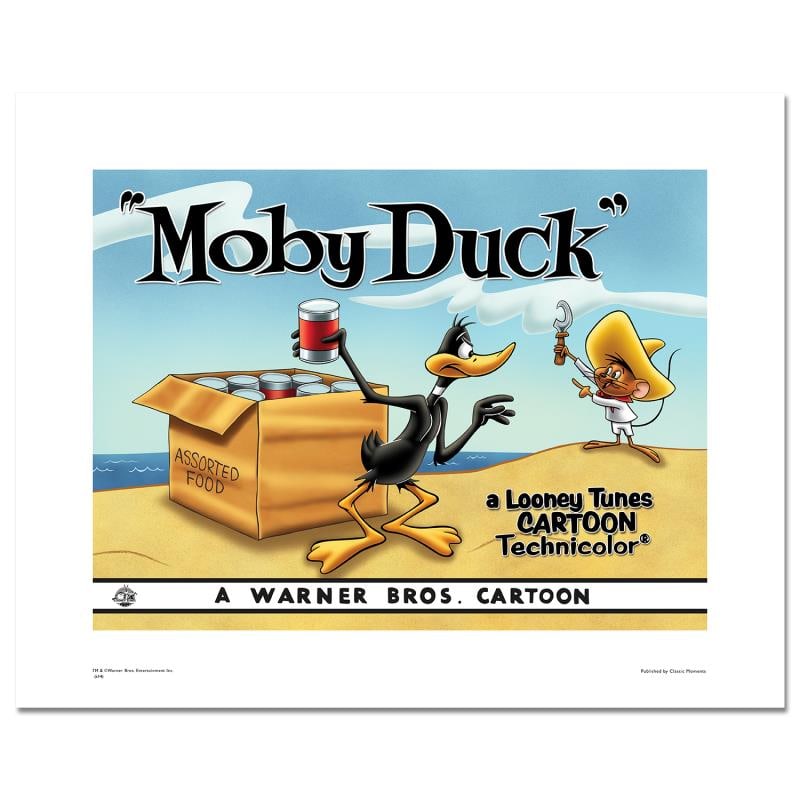 Moby Duck - Daffy Duck & Speedy Gonzales by Looney Tunes,: "Moby Duck - Daffy Duck & Speedy Gonzales" is a limited edition giclee on paper from Warner Bros., numbered with hologram seal of Authenticity. This image was originally used as a "lobby card" display