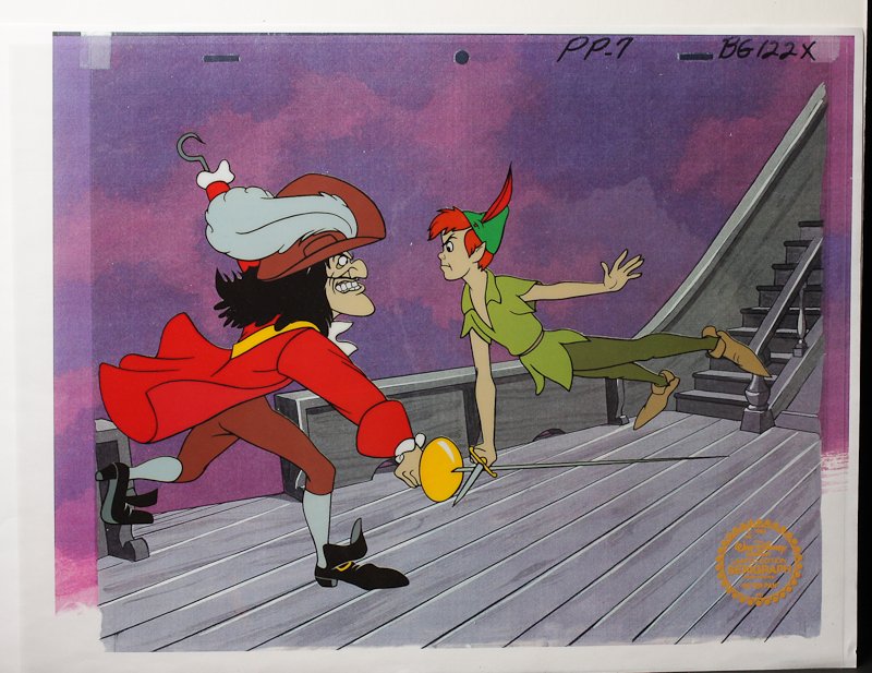 Walt Disney "Peter Pan" Serigraph Cel DisneySeri297: Walt Disney "Peter Pan" Serigraph Cel DisneySeri297. Excellent Condition! JK84KT. One animated original limited edition fine art serigraph cel from Walt Disney's "Peter Pan" with Peter and Hook. Comes