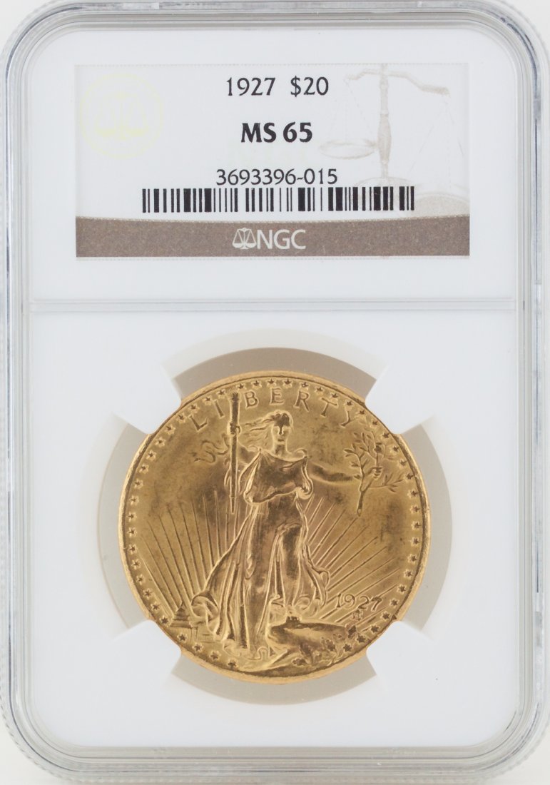 1927 $20 NGC MS65 St. Gaudens Double Eagle Gold Coin GC: 1927 $20 NGC MS65 St. Gaudens Double Eagle Gold Coin GCE156. As-Is Condition! XD9222AK. One 1927 $20 NGC MS65 St. Gaudens Double Eagle Gold Coin. Thank you for viewing this lot! We are always adding n