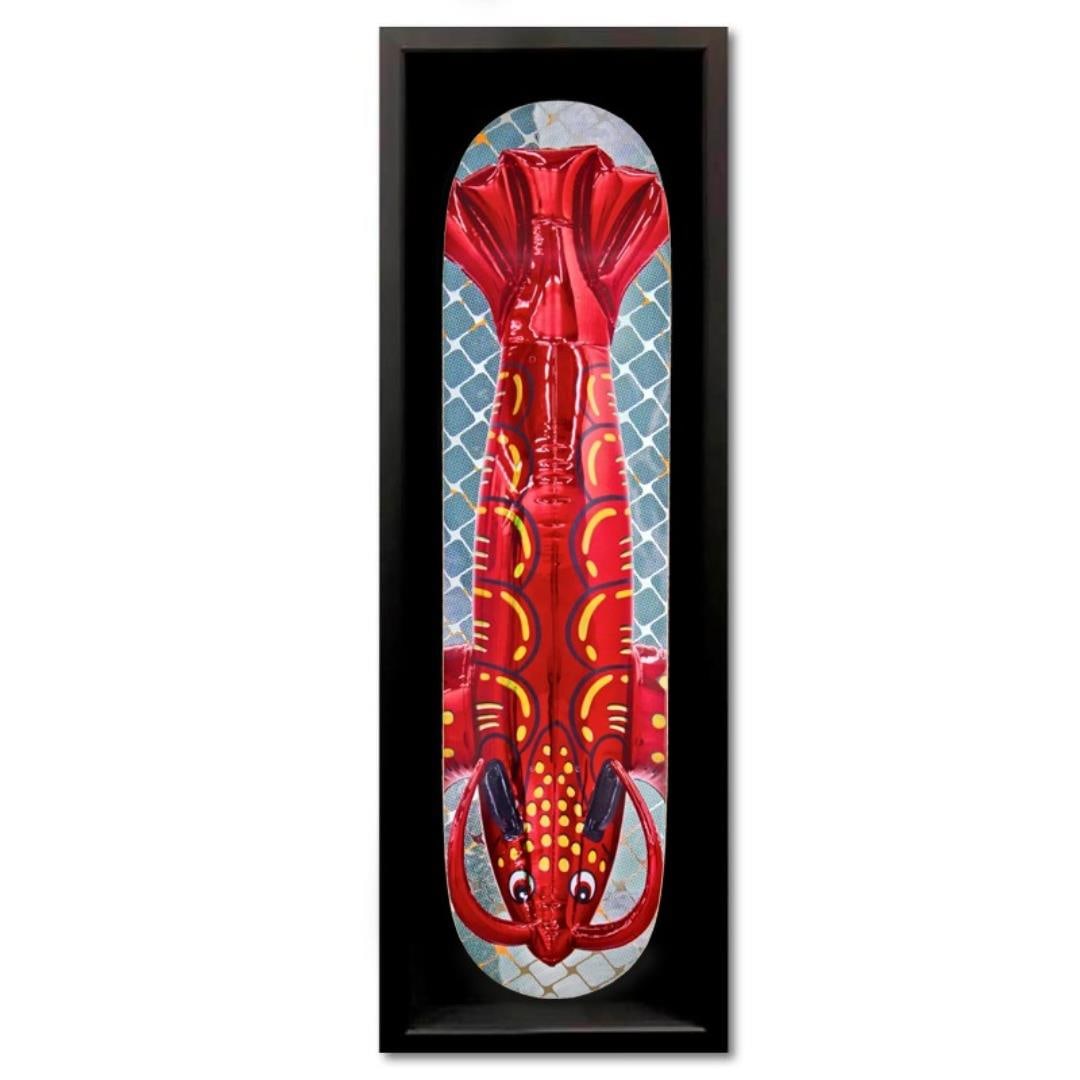 Lobster by Koons, Jeff: "Lobseter" is a limited edition skateboard featuring art by Jeff Koons, bearing the plate signature of the artist inverso. This comes custom framed. Includes Letter of Authenticity. Measures approx. 3