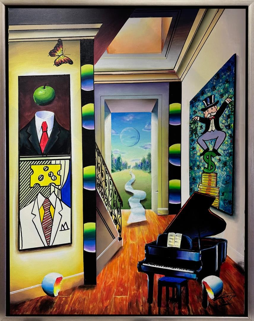 Coin Drop by Ferjo: Beautiful original acrylic on canvas. Hand signed by artitst. This artwork comes beautifully framed and ready to hang. Art size 36x48"