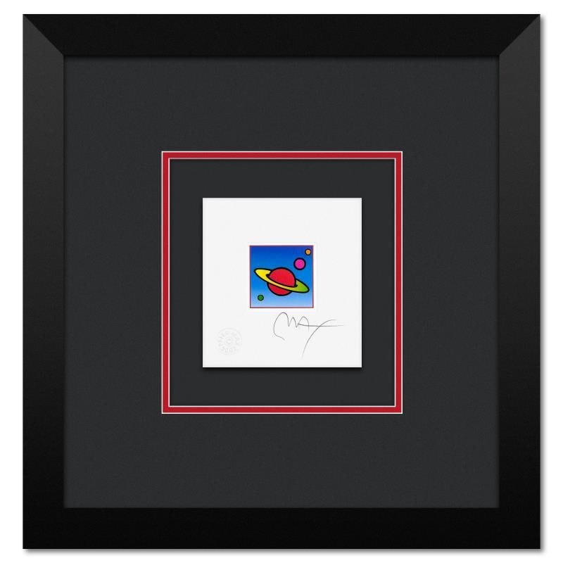Cosmic Saturn II by Peter Max: "Cosmic Saturn II" is a limited edition lithograph on paper by Peter Max, numbered and hand signed by the artist. This piece comes framed. Includes Certificate of Authenticity from Peter Max Studios.