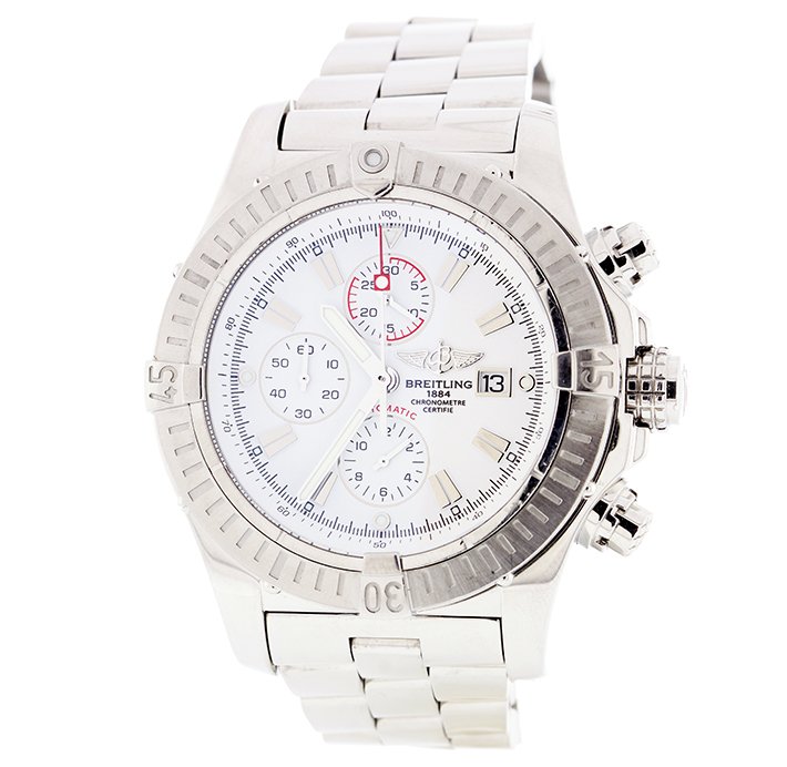 Breitling Stainless Steel Super Avenger Wristwatch A370: Breitling Stainless Steel Super Avenger Wristwatch A3703. New Condition! BC1323FG. One gents, Breitling Chronograph wristwatch the Aeromarine Super Avenger electronically tested stainless steel, Case: