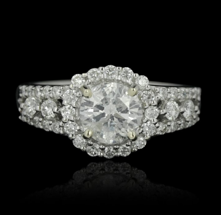 14KT White Gold 1.02ct I-2/G Diamond Ring RM979: 14KT White Gold 1.02ct I-2/G Diamond Ring RM979. Great Condition! DS9481QI. One electronically tested 14KT white gold ladies cast diamond ring. Condition is new, good workmanship. Trademark is ORIANNE