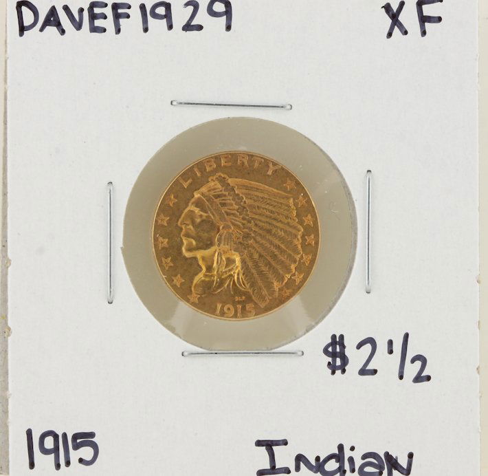 1915 $2 1/2 XF Indian Head Quarter Eagle Gold Coin Dave: 1915 $2 1/2 XF Indian Head Quarter Eagle Gold Coin DaveF1429. As-Is Condition! WR913MT. One 1915 $2 1/2 XF Indian Head Quarter Eagle Gold Coin. Thank you for viewing this lot! We are always adding new