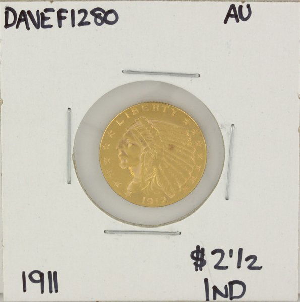 1911 $2 1/2 AU Indian Head Qaurter Eagle Gold Coin DAVE: 1911 $2 1/2 AU Indian Head Qaurter Eagle Gold Coin DAVEF1280. As-Is Condtion! LO923VZ. One 1911 $2 1/2 AU Indian Head Qaurter Eagle Gold Coin. Thank you for viewing this lot! We are always adding new