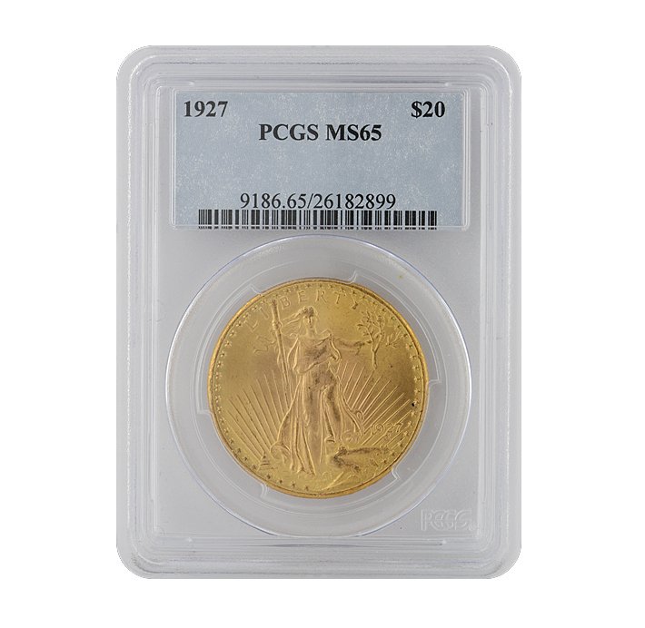 1927 $20 PCGS MS65 St. Gaudens Double Eagle Gold Coin G: 1927 $20 PCGS MS65 St. Gaudens Double Eagle Gold Coin GFR48. As-Is Condition! LH9891ES. One 1927 $20 PCGS MS65 St. Gaudens Double Eagle Gold Coin. Thank you for viewing this lot! We are always adding 