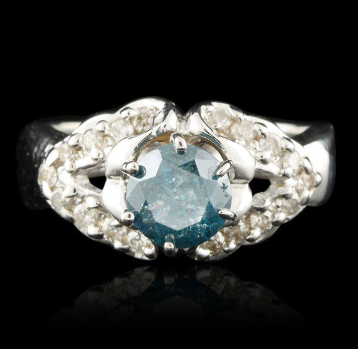 14KT White Gold 0.97 Blue Diamond Ring FRD13: 14KT White Gold 0.97ct Blue Diamond Ring FRD13. Great Condition! LW696QX. One electronically tested 14KT white gold ladies cast diamond ring with a bright polish finish. Condition is new, good workman