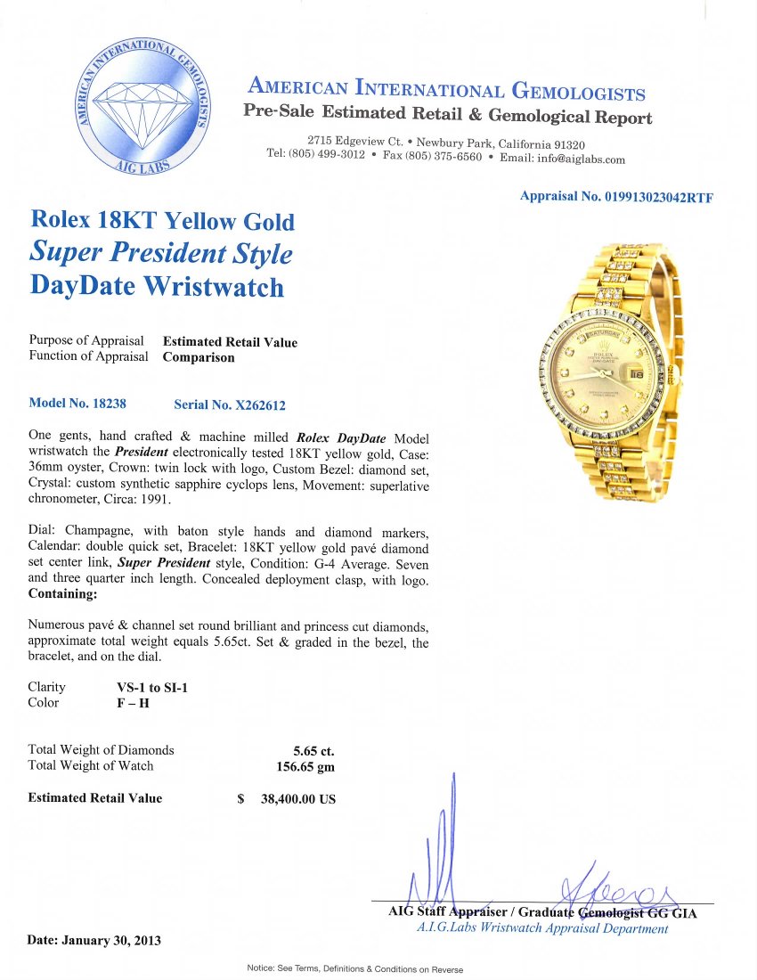 Gents Rolex 18KT Gold Super President Style DayDate Wri - 4