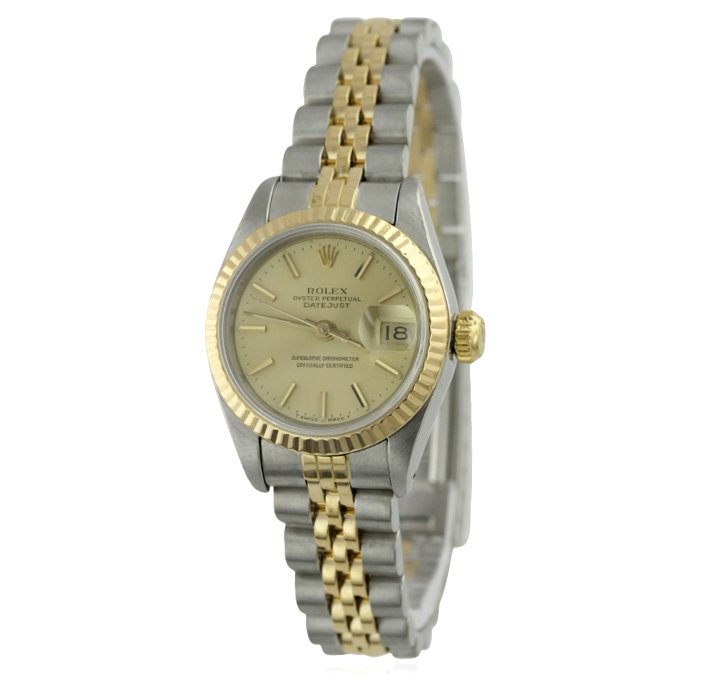 Ladies Rolex 18KT Two-Tone Gold DateJust Wristwatch A47: Ladies Rolex 18KT Two-Tone Gold DateJust Wristwatch A4768. Good Condition! ZY9922TX. One ladies, hand crafted & machine milled Rolex DateJust Model stainless steel & 18KT yellow gold wristwatch electr