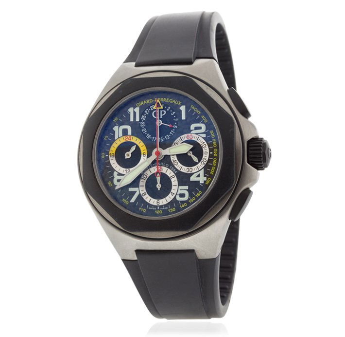 Girard Perregaux Laureato Evo3 Rallye "Monte Carlo" Wat: Girard Perregaux Laureato Evo3 Rallye "Monte Carlo" Watch GB1601. Great condition! GO9535JJ. One gents Girard Perregaux Laureato Evo3 Rallye "Monte Carlo" watch. The watch features: a titanium case wi