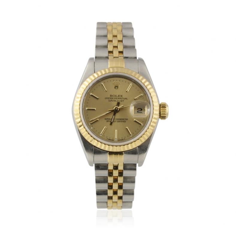 Lady Rolex Two Tone DateJust Wristwatch A4626: Lady Rolex Two Tone DateJust Wristwatch A4626 - Lady Rolex Two Tone DateJust Wristwatch A4626. Great Condition! GD4522GF. One ladies, hand crafted & machine milled Rolex DateJust Model Stainless Steel