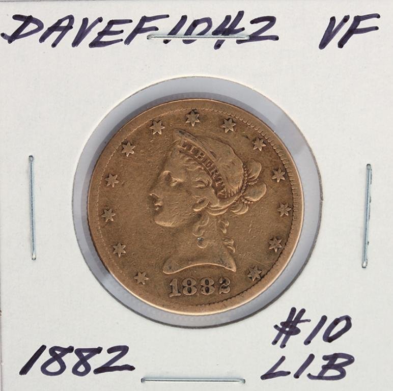 1882 $10 VF Liberty Head Eagle Gold Coin DaveF1042