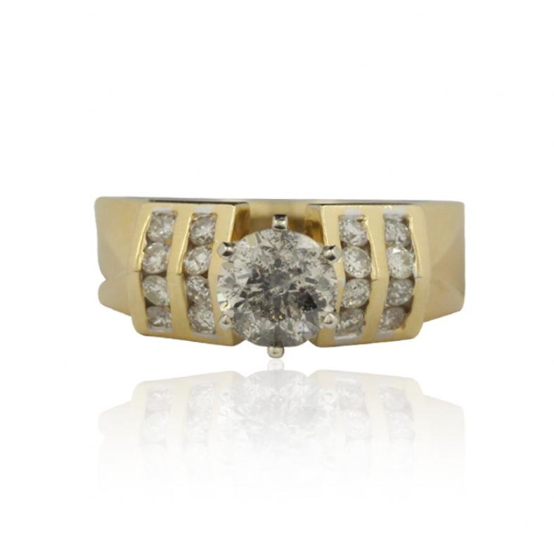 14KT Yellow Gold 1.74ctw Diamond Wedding Ring A4512: 14KT Yellow Gold 1.74ctw Diamond Wedding Ring A4512. Good Condition! DU6081BR. One electronically tested 14KT yellow gold ladies cast & assembled diamond ring. Condition is good. The featured diamond