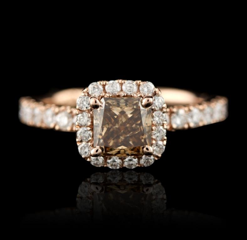 14KT Rose Gold 1.49ctw Dark Brown & White Diamond Ring: 14KT Rose Gold 1.49ctw Dark Brown & White Diamond Ring A4851. Great Condition! RQ2041KK. One electronically tested 14KT rose gold ladies cast diamond unity ring with a bright polish finish. Condition 