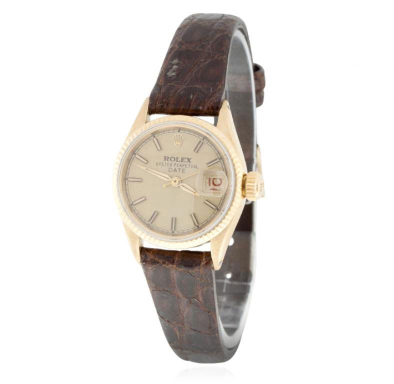 Ladies Vintage 18KT Yellow Gold Rolex Date Model: Ladies Vintage 18KT Yellow Gold Rolex Date Model Wristwatch A4791. Good Condition! XX3522ZJ. One ladies, hand crafted & machine milled Vintage Rolex Date model wristwatch electronically tested 18KT ye